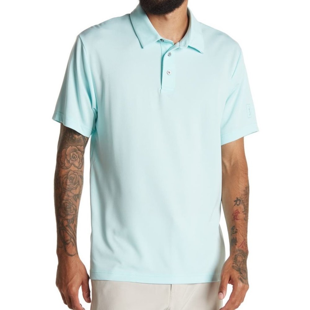 PGA Tour Men's Short Sleeve Mini Geo Jacquard Golf Polo Shirt Polynya $60 NWT